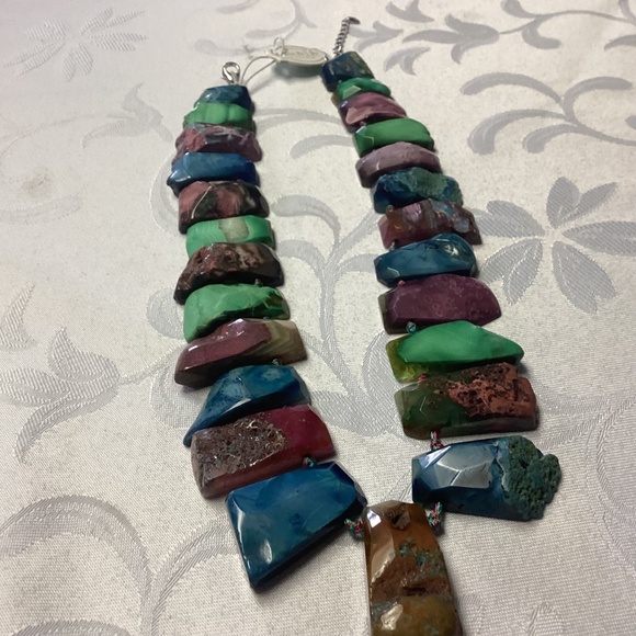 IRIS a& LILY AGATE STONE NECKLACE STERLING. NEW. MULTICOLORED - Picture 3 of 14